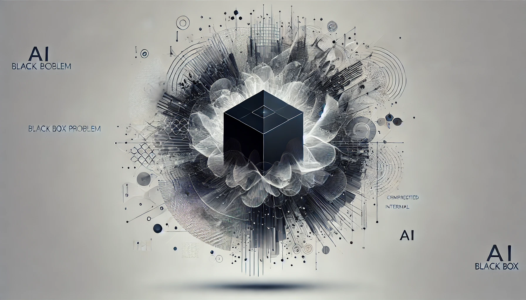 AI黑盒问题的概念性插图，语义空间坍塌的抽象可视化