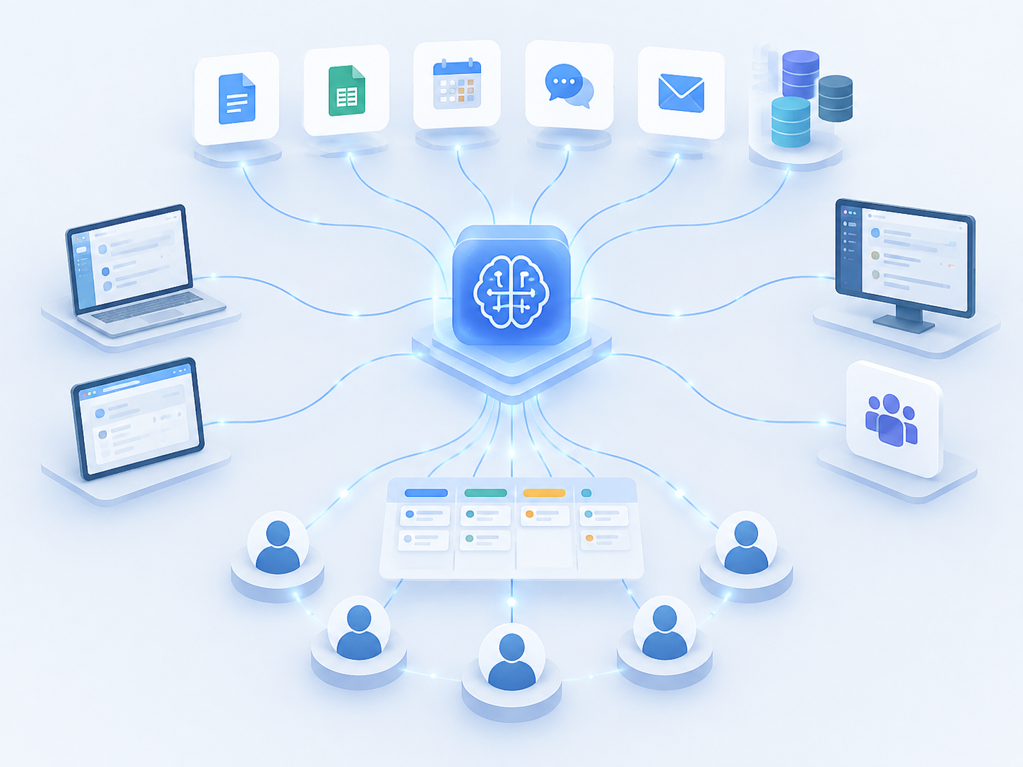 AI连接办公工具的工作流示意