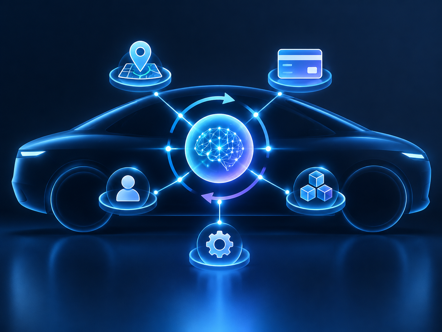 AI中枢编排导航与支付闭环的示意图